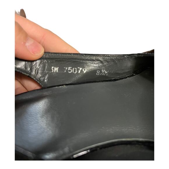 STUART WEITZMAN Platform Patent Leather Pumps Peep Toe Slingback Block Heels 8.5 - Picture 7 of 13